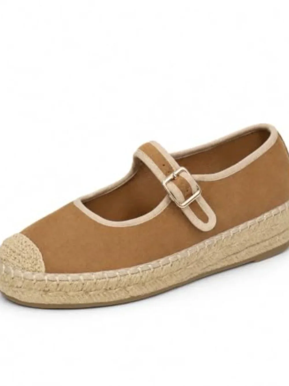 Mary Jane Espadrilles Platform Flats Woven Outsole Round Toe Buckle